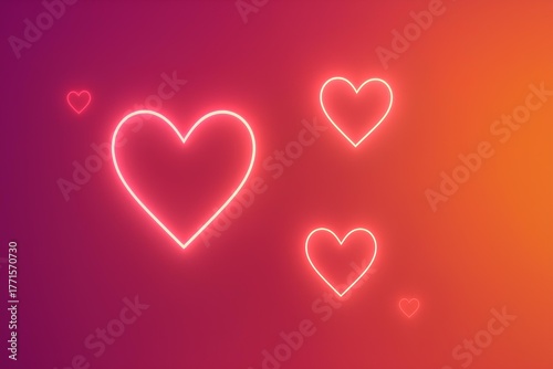Abstract glowing hearts on gradient background