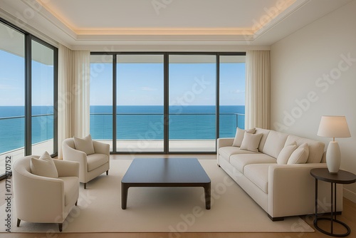 Luxury living room with panoramic sea view