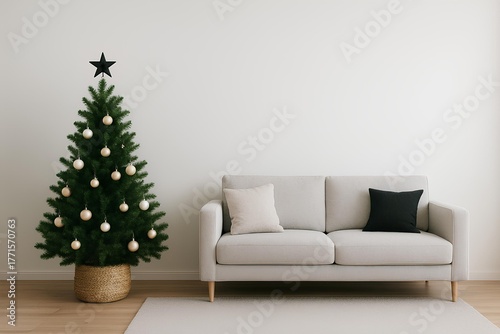 Modern New Year decorations in minimalist home