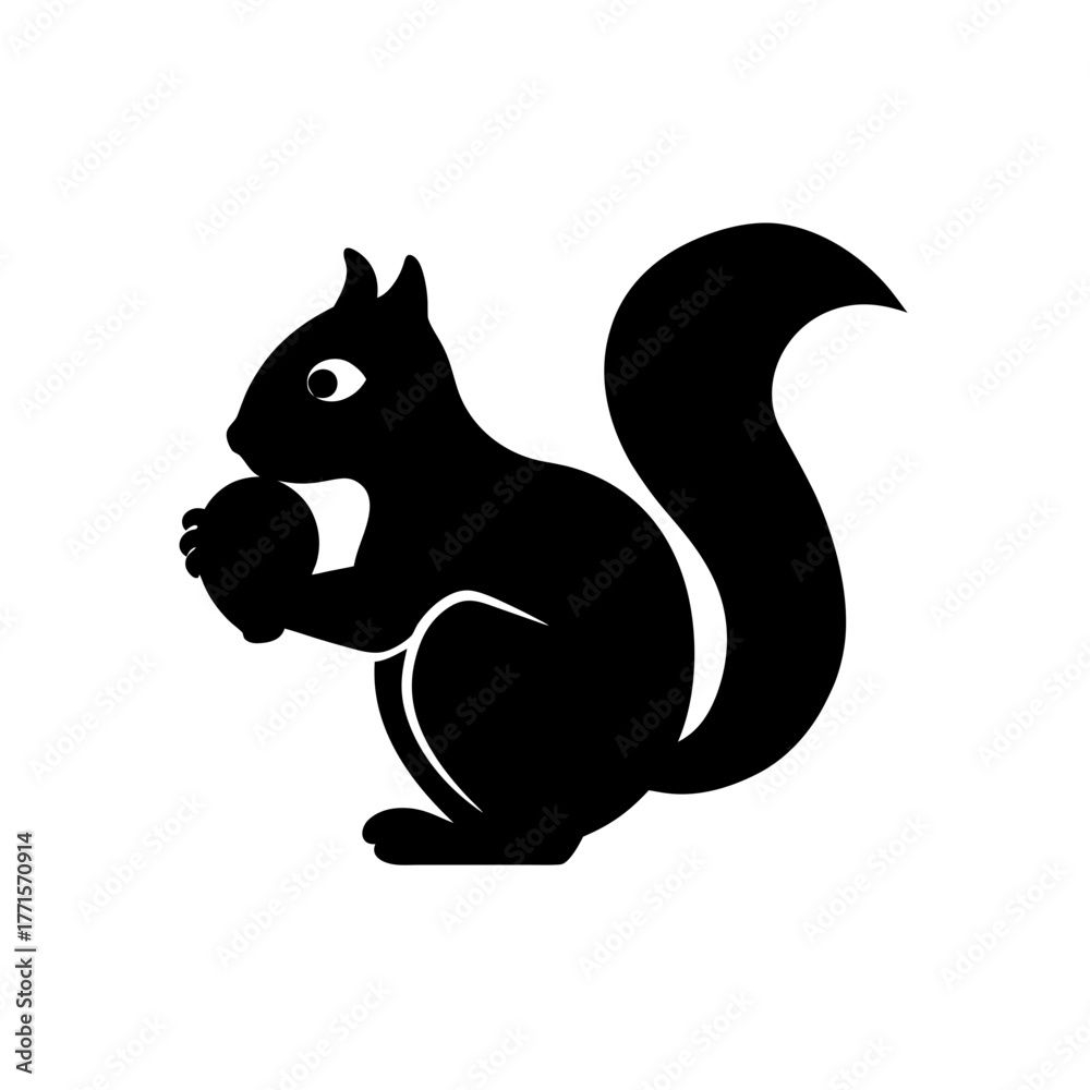 Fototapeta premium Silhouette squirrel holding acorn on transparent background
