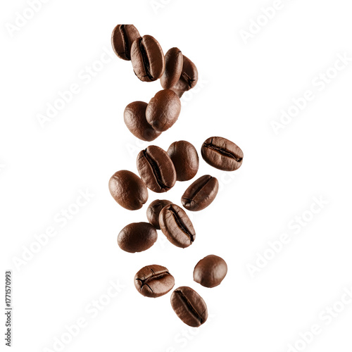 Coffee Beans Roasted Brown Falling Isolated On Transparent Background