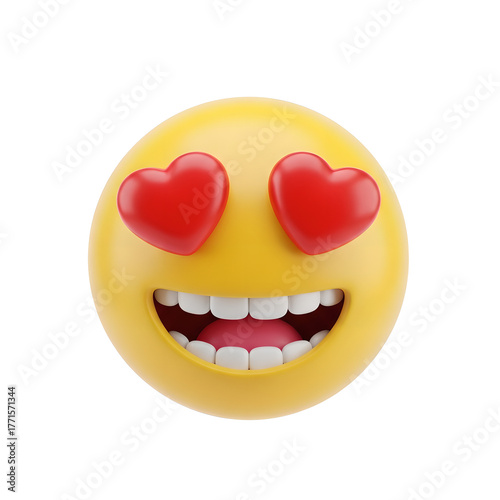 Emoji Heart Eyes Yellow 3D Render Isolated On Transparent Background