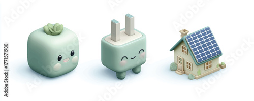 Cute green energy solutions icons representing sustainability and eco friendly living