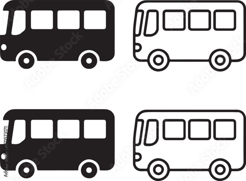 Isolated passenger bus icon set, black passenger bus vector, city transport symbol, editable passenger bus icon, minimal solid black line outline design, public bus for travel, commute, and transport