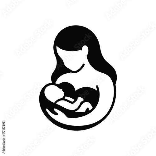 Breastfeeding logo mother holding baby silhouette, woman breast feeding icon, symbol
