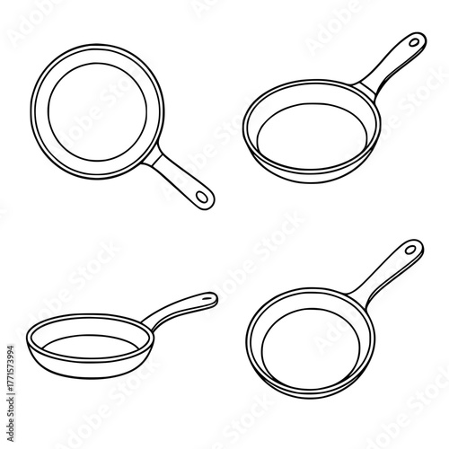 Four vector icons of frying pan black and white
