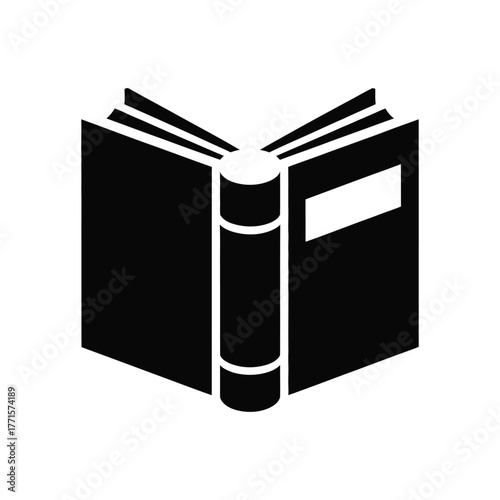 Black open book icon illustration, education, knowledge, reading, symbol on white