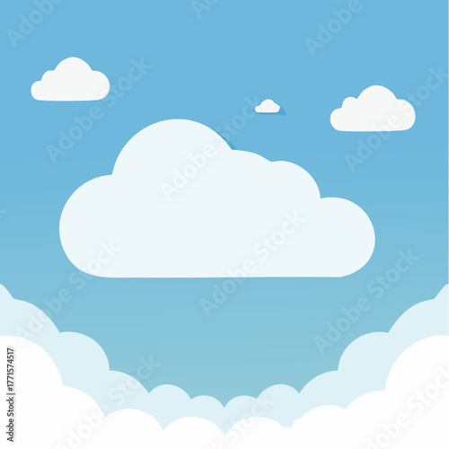Clear blue sky with fluffy white clouds, a serene and peaceful natural scene