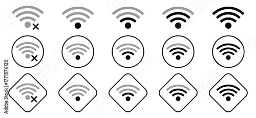 Icon wi-fi signal. Wireless internet symbol. Set of sign for connect of network. Remote internet access collection - stock vector.