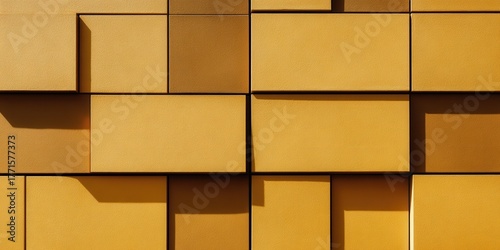 Abstract modern facade detail with geometric yellow panels and shadows