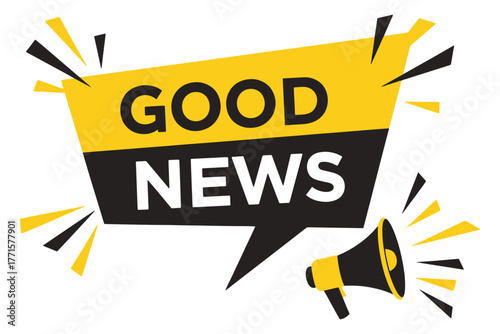 Good news announcement isolated on white background with megaphone, conveying positive updates and information, creating excitement and anticipation among audience