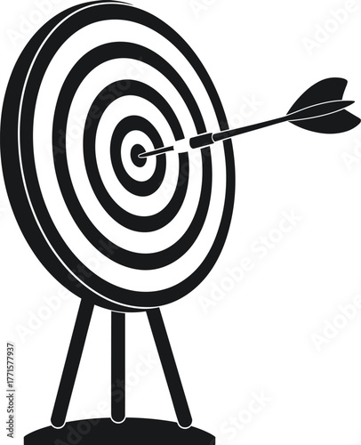 Business success concept with dart hitting target center, archery goal achievement symbol, precision accuracy vector illustration for motivation and strategy design