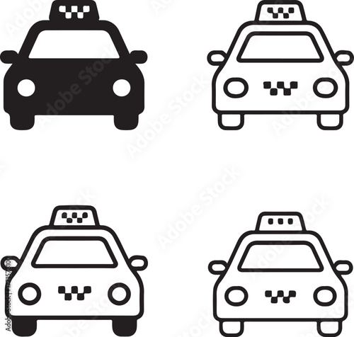 Isolated taxi icon set, black taxi vector, cab symbol, editable taxi icon, minimal solid black line outline design, city cab for passenger, urban, and travel