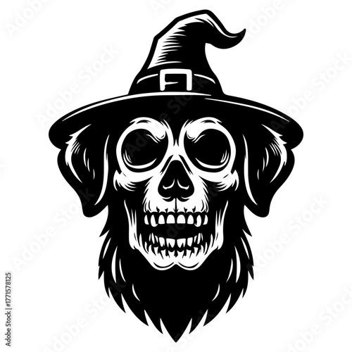 Halloween skull dog with witch hat vector  
