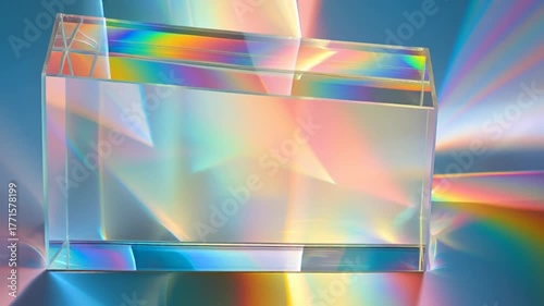 Glass prism refracting light into a spectrum of rainbow colors