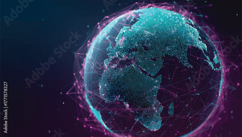 Global digital network and data connections concept with earth globe