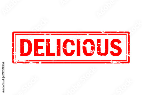 DELICIOUS - Red Rubber Stamp with text message DELICIOUS
