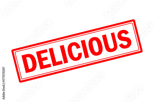 DELICIOUS - Red Rubber Stamp with text message DELICIOUS
