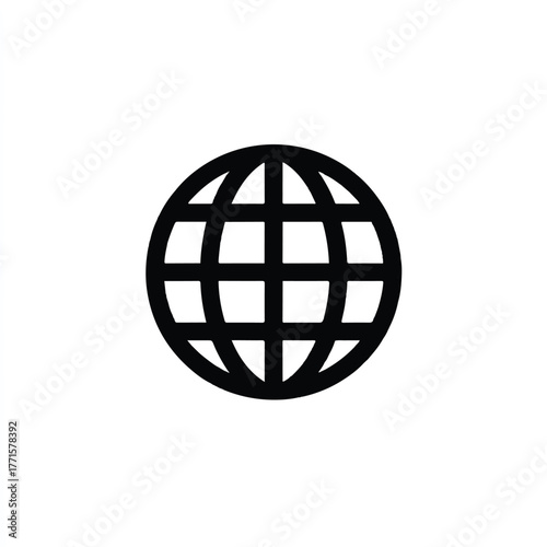 Globe icon illustration of earth with meridians and parallels on white