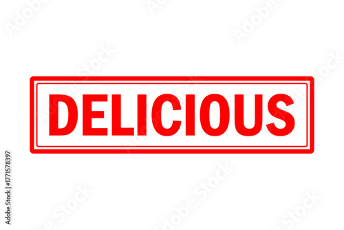 DELICIOUS - Red Rubber Stamp with text message DELICIOUS
