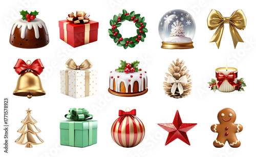 PNG Festive holiday decoration collection, element set on transparent background