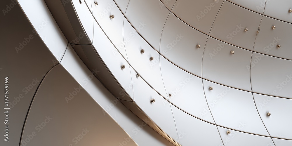 Obraz premium Abstract architectural detail of a modern curved wall with metallic panels.