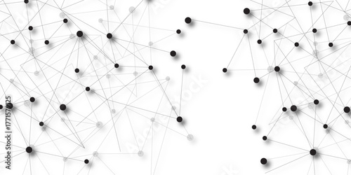 Technology abstract white digital background of connected dot with black line .many squares and rectangle shapes .Internet connection network high digital technology with connecting points and