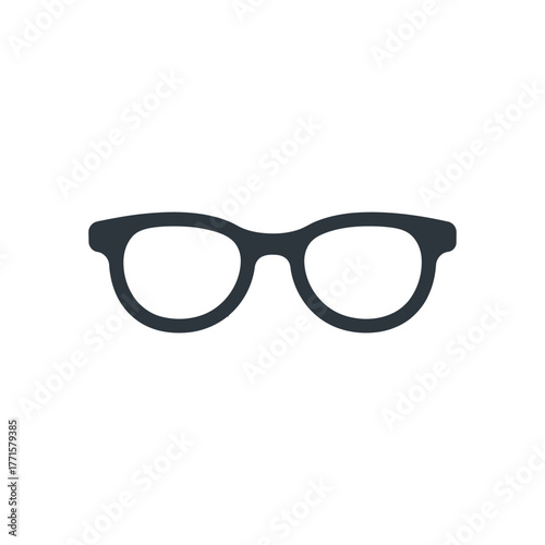 Eyeglasses icon with bold black frame over white background for design usage