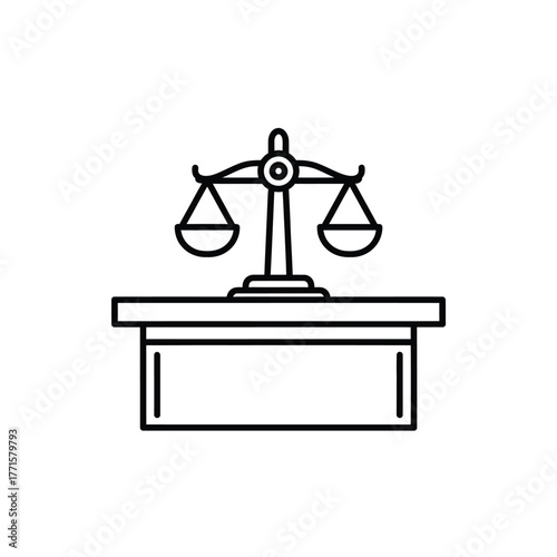 Outline Judge's Bench Icon Vector. Symbol of Court, Law and Justice