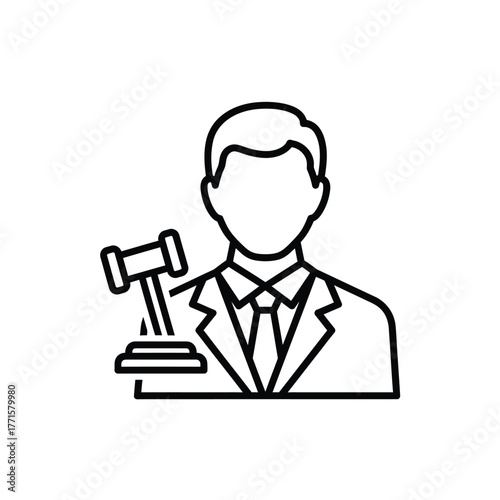 Lawyer with Gavel Icon Vector Advocate Legal System Outline