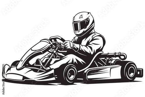 Gokart racer isolated on white background speeding on the track, showcasing the thrill and excitement of motorsports competition and adrenaline