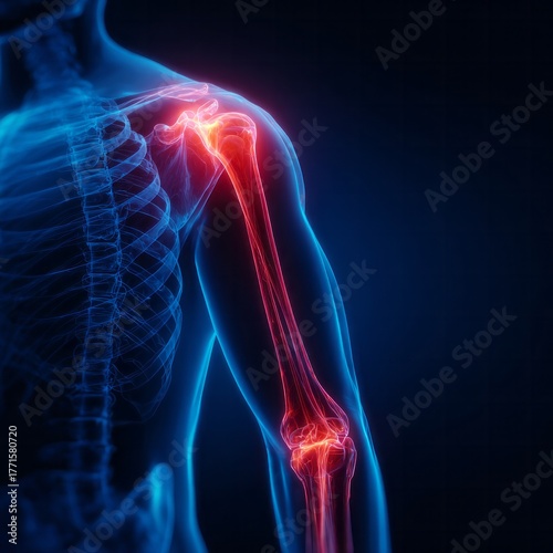 Diagnostic visualization highlights human arm bone structure with intense joint inflammation