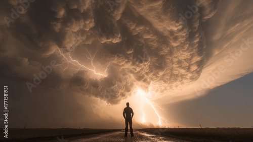 Man Watching an Epic Lightning Storm