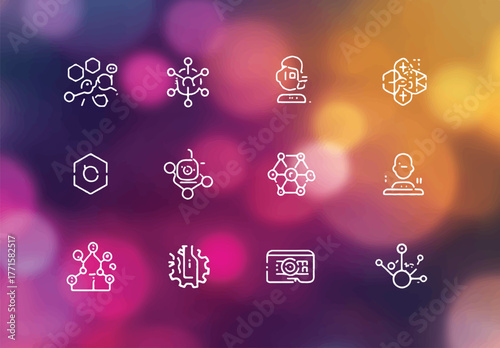 Modern Technology Icons Set on Abstract Colorful Background for Digital Projects
