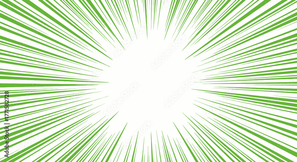 Obraz premium Vibrant green radial lines burst from a white center, creating an energetic and dynamic speed effect, ideal for graphic design backgrounds.