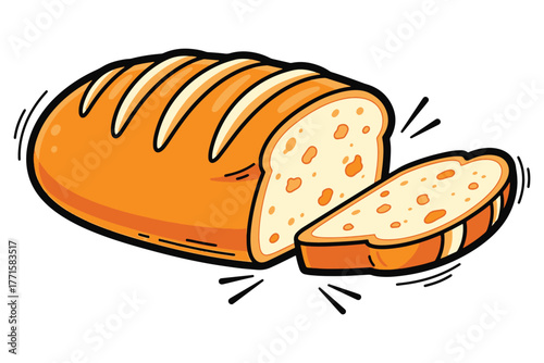 A loaf of freshly baked bread with a slice cut off, isolated on white background the bread is golden brown and looks delicious and appetizing