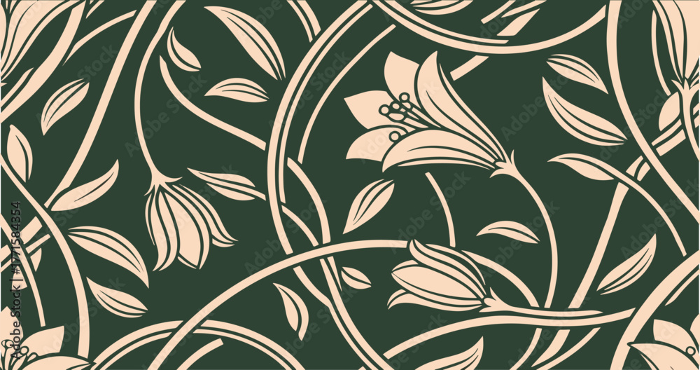 Fototapeta premium seamless floral background Seamless Tropical Green Leaves Pattern with Monstera and Palm Fronds Vector Background Design
