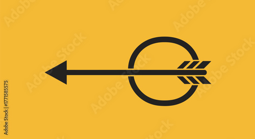 A black arrow piercing a circle, set against a yellow background. Simple, minimalist design