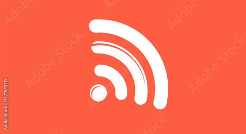 White, stylized Wi-Fi signal graphic on a coral background. Curved lines emanate outwards
