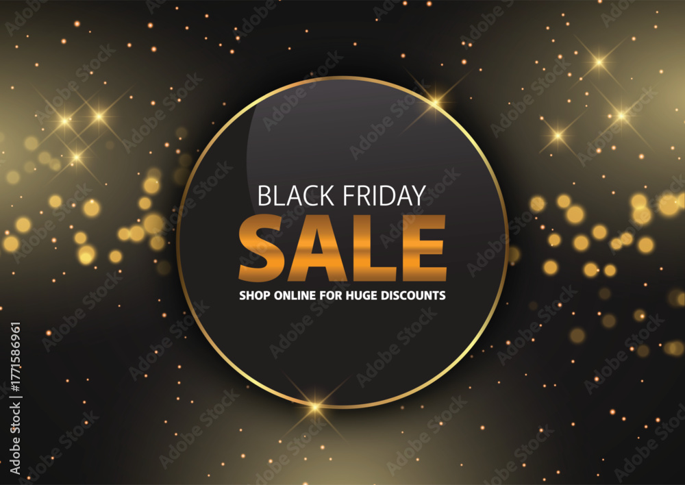 Naklejka premium Black friday sale with golden sparkles and bokeh effect