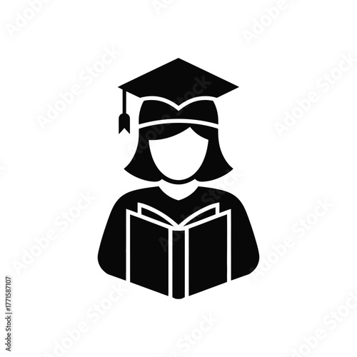 Graduating student reading a book icon on white background illustration