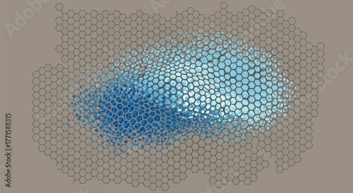 Abstract image of honeycomb shapes with blue and grey colors on a tan background