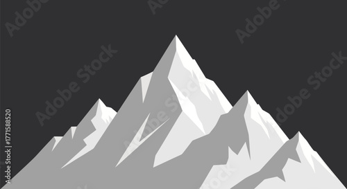 A geometric illustration of snowy mountains with a gradient gray sky backdrop