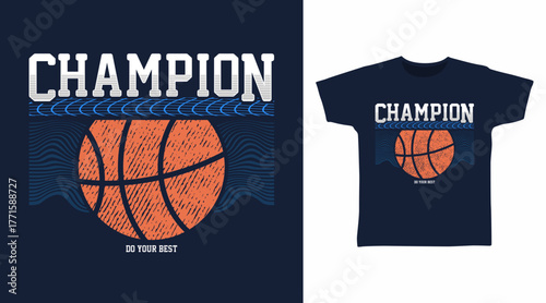 Champion basketball illustration, hand drawn vector ready for print on t-shirt and other uses.