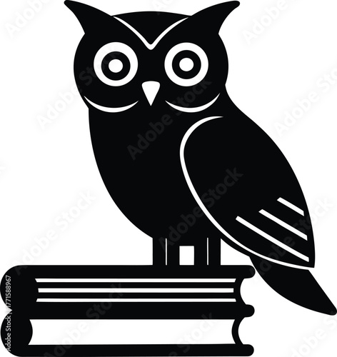 Wise owl sitting on stack of books silhouette symbol