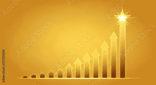 Gold-toned abstract illustration of ascending arrows leading to a bright star