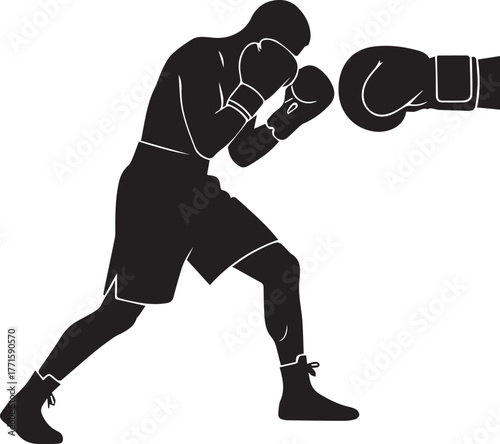 Dynamic silhouette of a boxer punching with intense focus ready for combat
