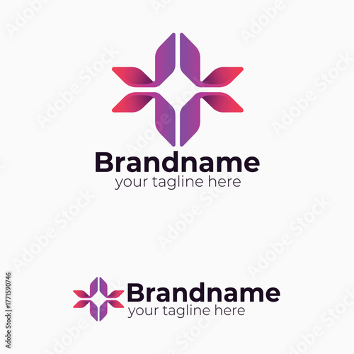 Abstract Ribbon Star Shape Cross Plus Logo Design Vector Template for Corporate Business Technology Innovation Medical or Wellness Branding Identity Icon