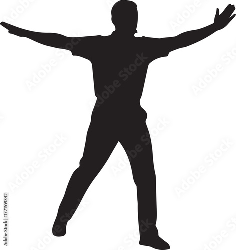 Silhouette of a person with arms outstretched celebrating success or announcing something