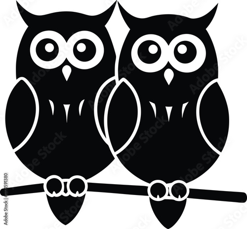 Two silhouetted owls perched on a branch artwork
